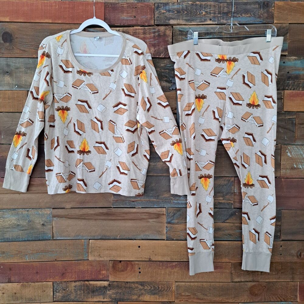 Old Navy Women S’mores Campfire 2-pc Pajama Set Size XXL Longsleeve 100% Cotton